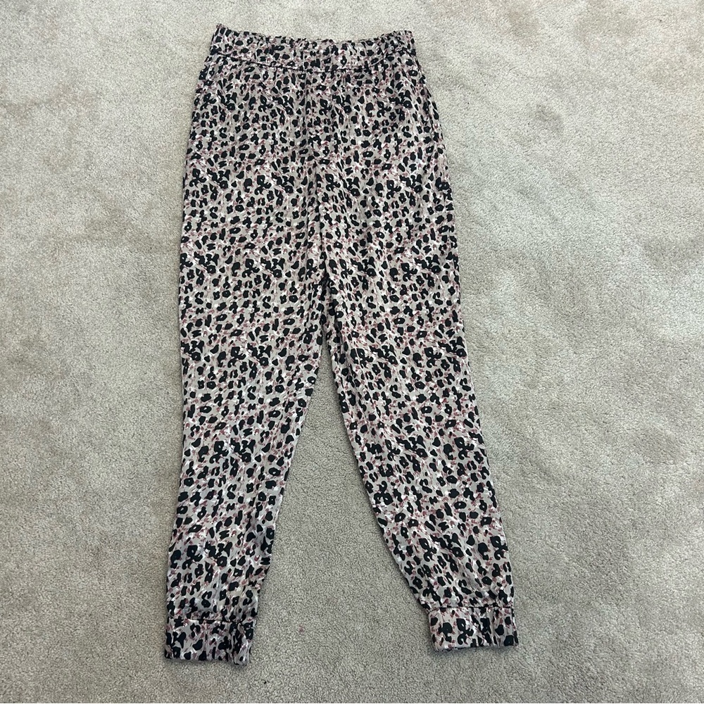 Zara Brown leopard cheetah animal print satin effect jogger pants M NWOT pockets